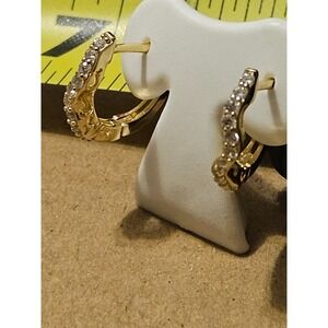 925 Gold plated Iced Classic Wavy Single Row Hoop CZ Earrings